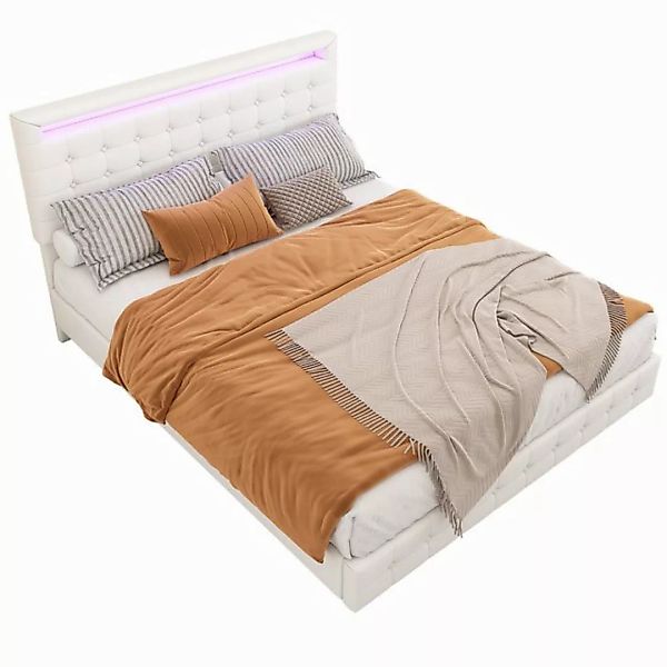 OKWISH Polsterbett Doppelbett, LED-Umgebungslicht, 24-Tasten-Fernbedienung, günstig online kaufen