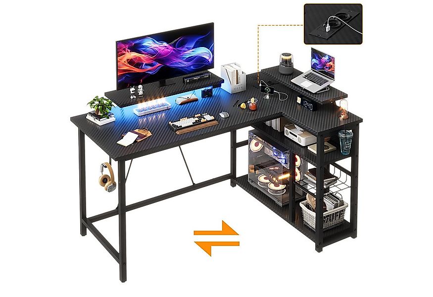 Furnicopia Eckschreibtisch L-förmiger Gaming-Schreibtisch mit Stauraum, Ste günstig online kaufen