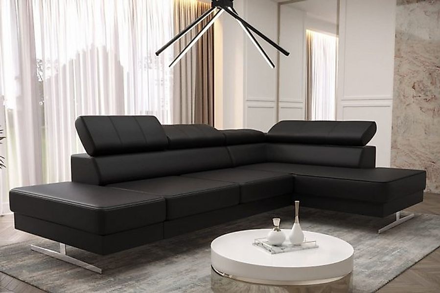 Friderik-EU Ecksofa EMPORIO MINI Echtleder-Sofa mit Kopfstützen & silbernen günstig online kaufen