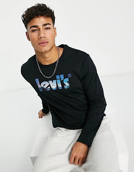 Levi's – T-Shirt in Schwarz mit Bergposter-Logoprint günstig online kaufen