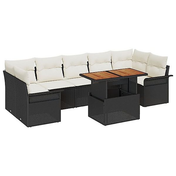 vidaXL Loungesofa 8-teiliges Garten-Sofa-Set mit Kissen Schwarz Poly Rattan günstig online kaufen