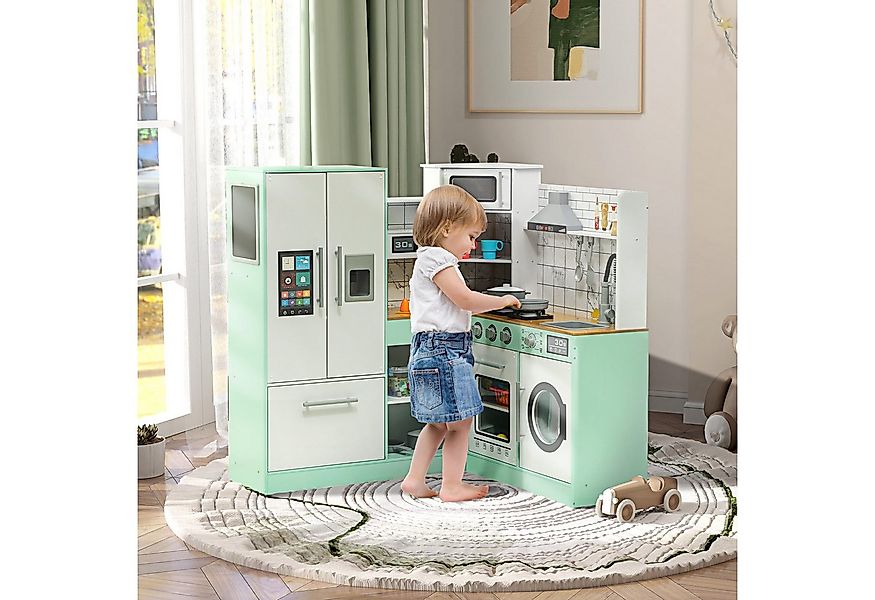 AIYAPLAY Spielküche Küche, Ecke Kinder Küche Spielplatz MDF, Edelstahl, mit günstig online kaufen