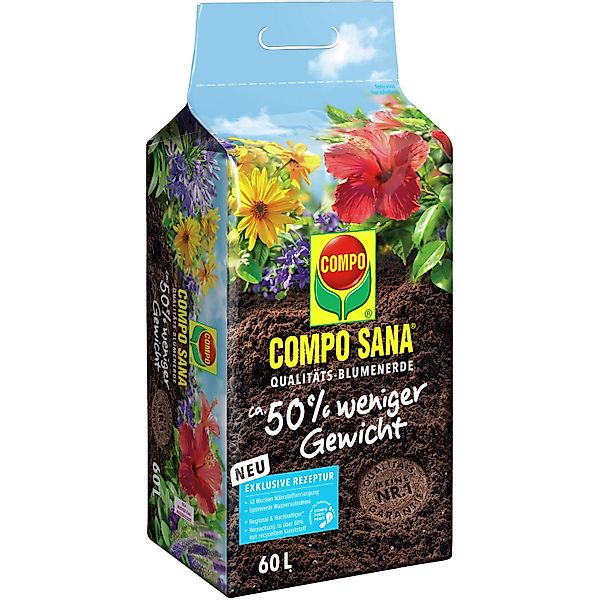 Compo Qualitäts-Blumenerde ca. 50 Prozent weniger Gewicht 1 x 60 l günstig online kaufen