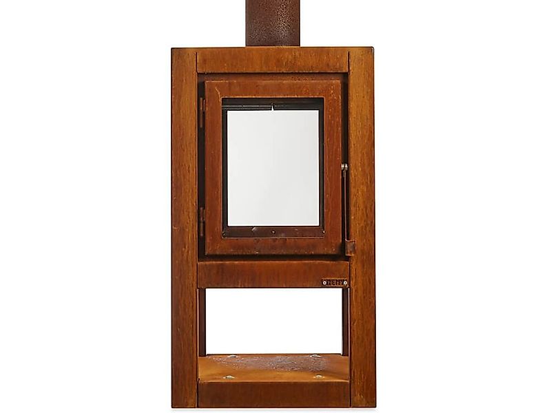 Quaruba Terrassenkamin Corten-Stahl Mit Rollen XL 4 Seiten Glas günstig online kaufen