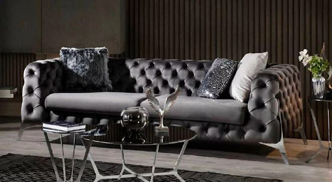 Casa Padrino Chesterfield-Sofa Luxus Chesterfield Sofa Grau / Silber 240 x günstig online kaufen