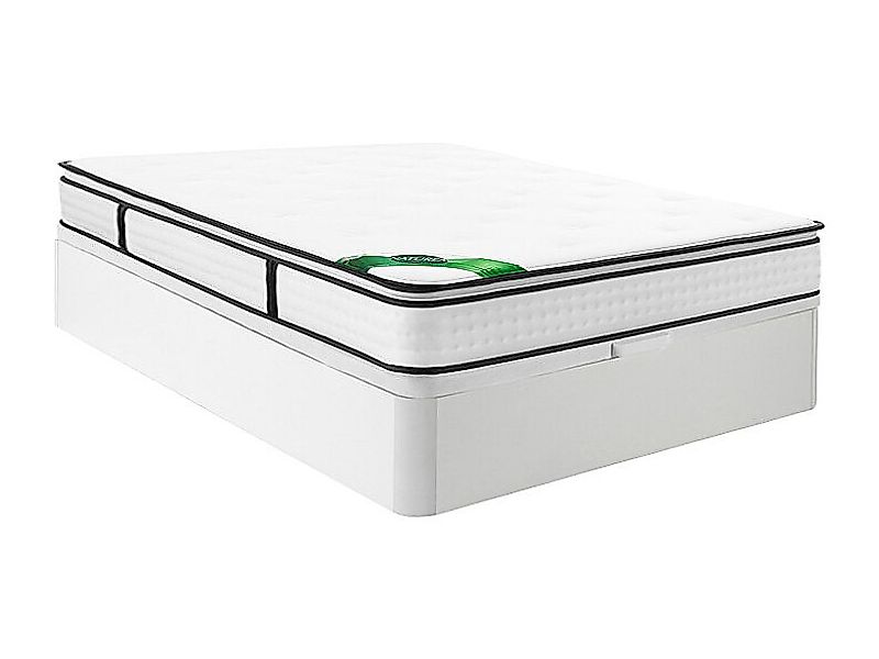 Bett-Set 140 x 190 cm, Bettkasten weiß + 7-Zonen-Taschenfederkernmatratze m günstig online kaufen