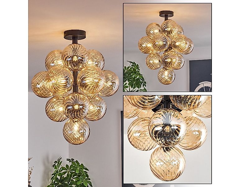 hofstein Deckenleuchte Deckenlampe aus Metall/Riffelglas in Schwarz/Bernste günstig online kaufen