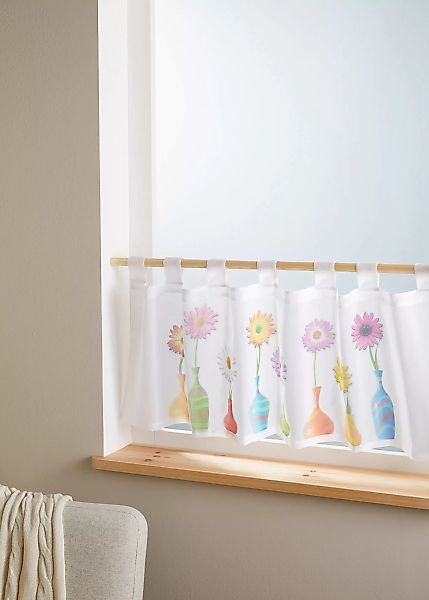 Scheibengardine mit Blumenvasendruck günstig online kaufen