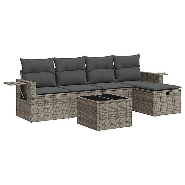 vidaXL 6-Tlg Garten-Sofagarnitur mit Kissen Grau Poly Rattan 3325476 günstig online kaufen