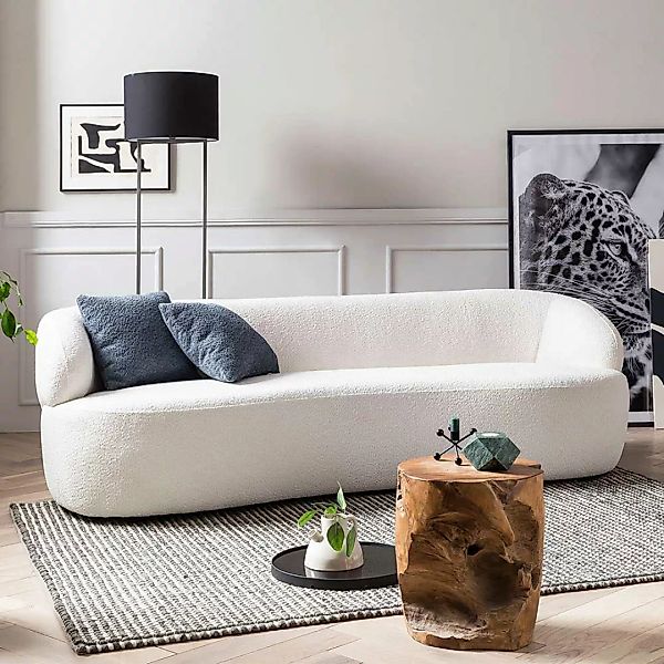 Weißes Dreisitzer Sofa im Skandi Design Boucle Stoff Bezug günstig online kaufen
