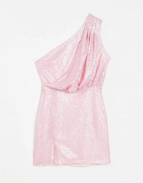 Saint Genies – Drapiertes Kleid in Rosa mit One-Shoulder-Träger und Paillet günstig online kaufen