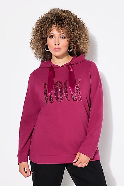 Ulla Popken Sweatshirt Hoodie Pailletten-Schriftzug Langarm günstig online kaufen