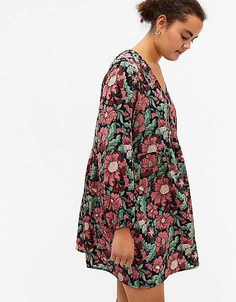 Monki – Torborg – Mehrfarbiges Minikleid mit Blumenmuster und langen Ärmeln günstig online kaufen