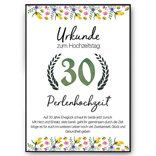 Tigerlino Poster 30. Hochzeitstag Geschenk Urkunde günstig online kaufen