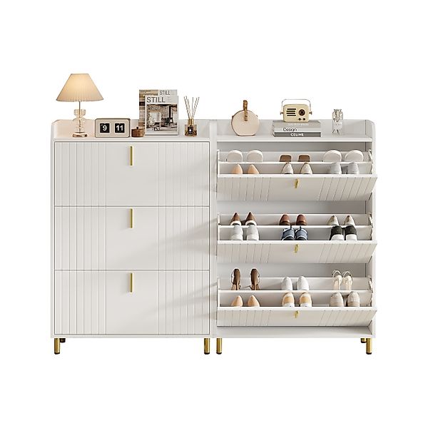MODFU Schuhschrank in Mattweiß mit goldenen günstig online kaufen