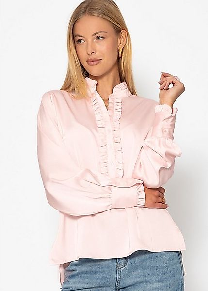 SASSYCLASSY Langarmbluse Rüschenbluse Damen Satin mit seitlichen Schlitzen günstig online kaufen
