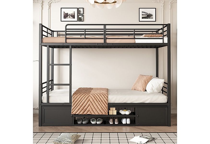 Merax Etagenbett, mit Stauraum und Leiter, Hochbett, Kinderbett, Eisenrahme günstig online kaufen