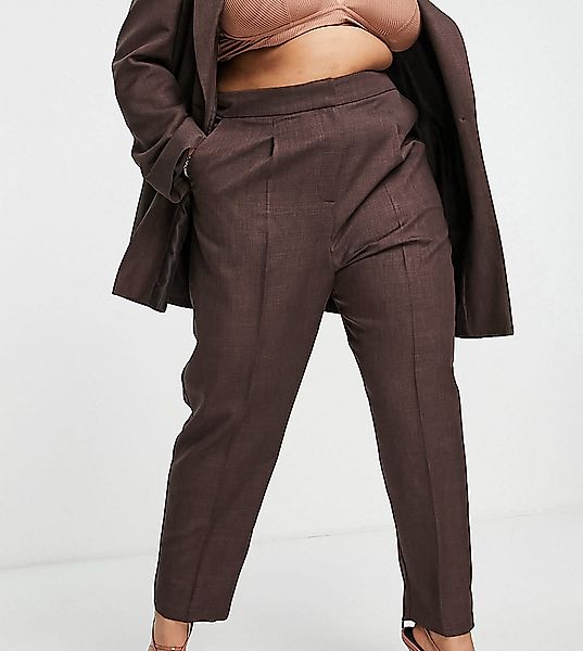 ASOS DESIGN Curve – Exclusive – Dad-Anzughose im „Eingegangen-Look“-Braun günstig online kaufen