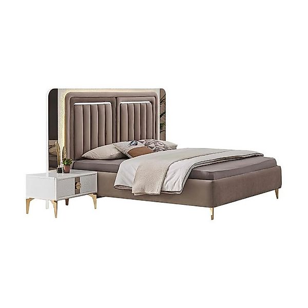 JVmoebel Bett Braun-Weißes Schlafzimmer Set Designer Doppelbett 2x Nachtsch günstig online kaufen