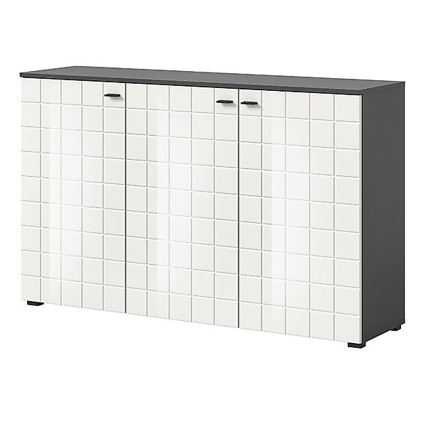 Inn.Furn Sideboard Weiß Hochglanz Grau 138 cm 3-türig Hakon günstig online kaufen