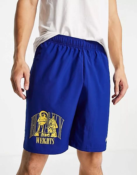 Nike Training – Shorts in Blau mit „Heavy Weights“-Grafikprint günstig online kaufen
