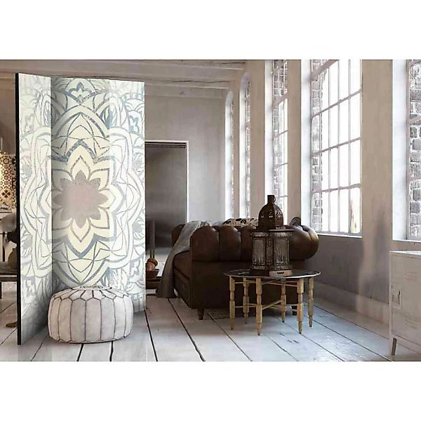 Raumteiler Paravent mit Mandala Motiv Hell Grau und Creme Weiß günstig online kaufen