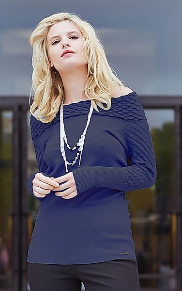 Passioni Strickpullover schulterfrei Pullover mit strukturiertem Ausschnitt günstig online kaufen