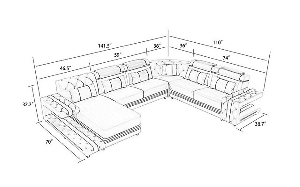 Xlmoebel Ecksofa Modernes Ecksofa mit Ledersitzpolstern, USB-Anschluss und, günstig online kaufen