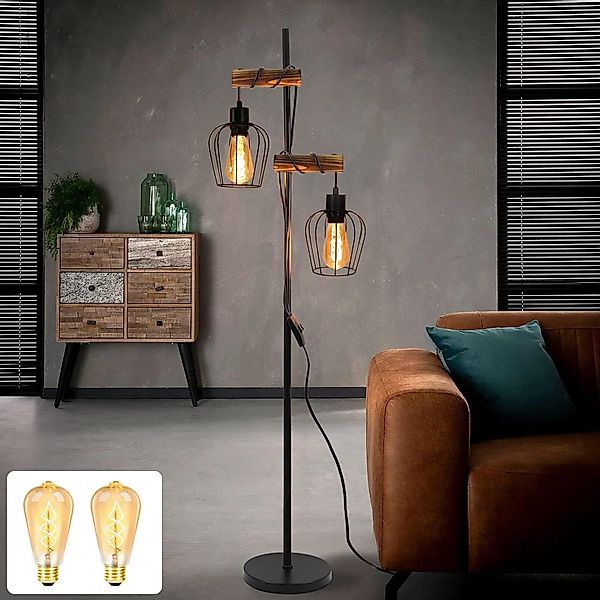 Nettlife Stehlampe Holz Vintage E27 2 günstig online kaufen