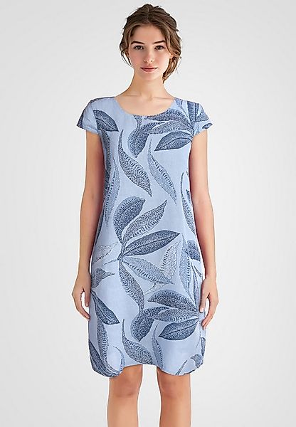 PEKIVESSA Sommerkleid Leinenkleid knielang kurzarm mit Blattmuster günstig online kaufen