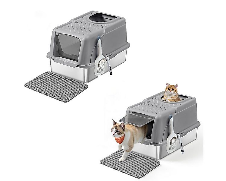 FEANDREA Katzentoilette, Edelstahl, XL, mit Deckel, 2 Eingängen günstig online kaufen