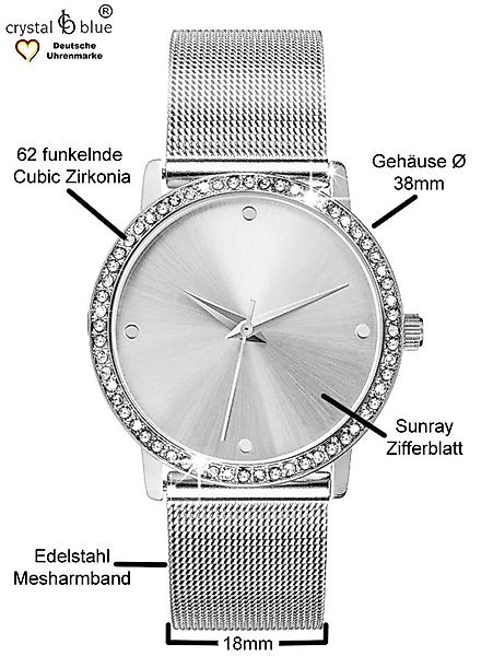 crystal blue Quarzuhr Damenuhr Mesh & günstig online kaufen