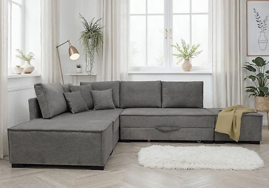 Home affaire Ecksofa inkl. Bettfunktion, Bettkasten, 3 Zierkissen, Boxsprin günstig online kaufen