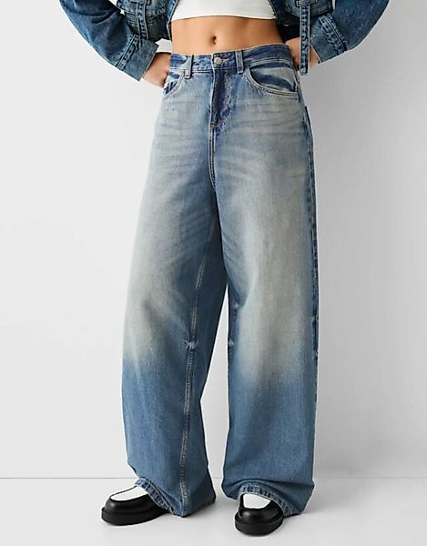 Bershka Super-Baggy-Jeans Damen 32 Ausgewaschenes Blau günstig online kaufen