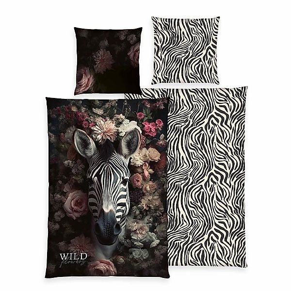Bettwäsche Wild Flowers Zebra Animalprint 100% Baumwolle 135x200 günstig online kaufen