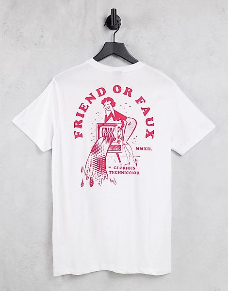 Friend or Faux – T-Shirt in Weiß mit „Tenchicolor“-Grafikprint auf dem Rück günstig online kaufen
