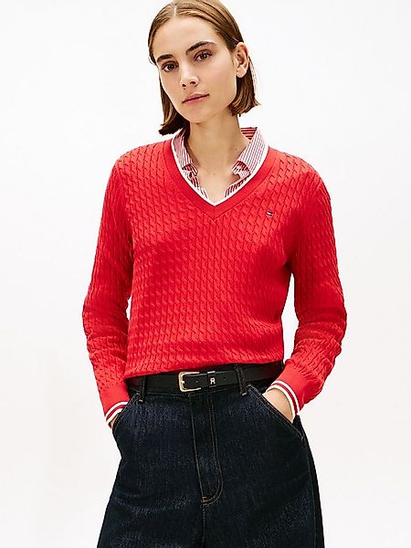 Tommy Hilfiger V-Ausschnitt-Pullover CO CABLE V-NK LS SWT mit Zopfmuster, L günstig online kaufen