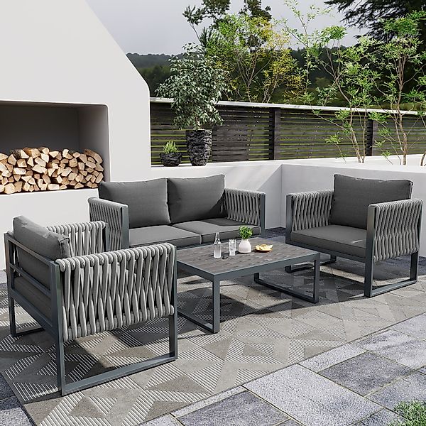 Flieks Gartenlounge-Set, 4-Sitzer Gartenmöbel Balkonset Armlehnen günstig online kaufen