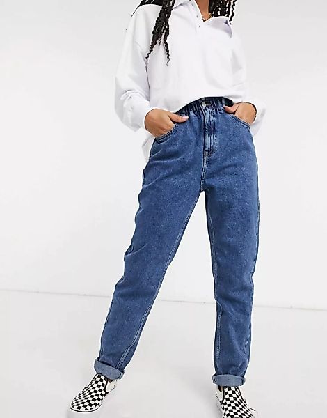 New Look – Jeans mit Paperbag-Taille in Mittelblau günstig online kaufen