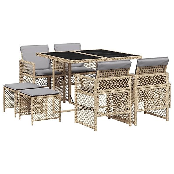 vidaXL 9-Tlg Garten-Essgruppe mit Kissen Beige Poly Rattan 3210780 günstig online kaufen