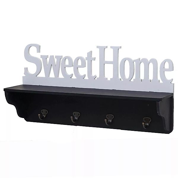 MCW Wandgarderobe D41 Sweet Home 4 Haken Schwarz/weiß günstig online kaufen