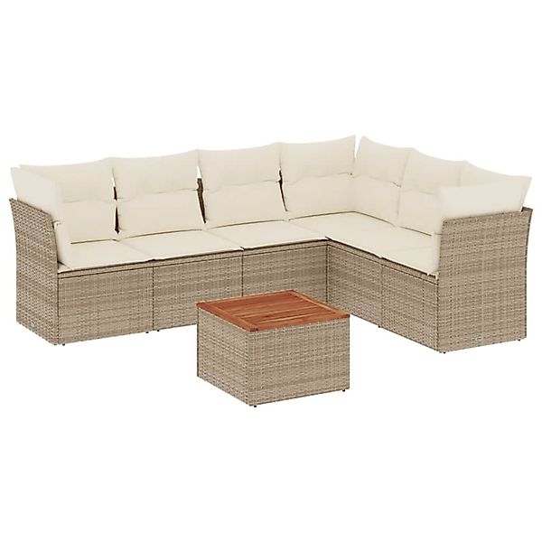 vidaXL 7-Tlg Garten-Sofagarnitur mit Kissen Beige Poly Rattan 3255988 günstig online kaufen