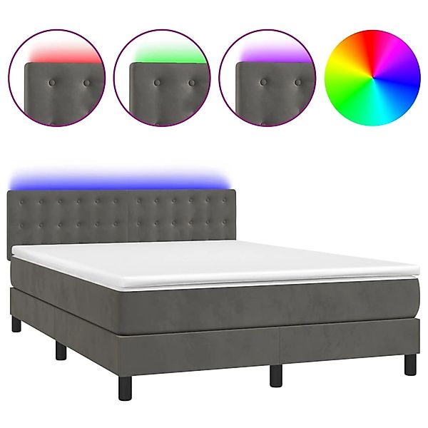 vidaXL Boxspringbett mit Matratze & LED Dunkelgrau 140x200 cm Samt 3134646 günstig online kaufen