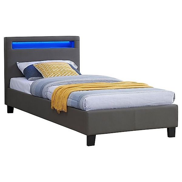 CARO-Möbel Polsterbett MANDALAY, LED Bett 90 x 200 cm Einzelbett mit Latten günstig online kaufen