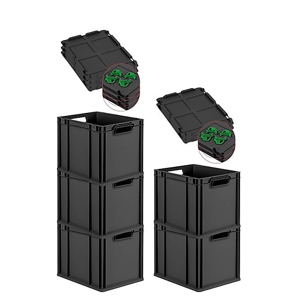 PROREGAL SparSet 5x Eurobox Nextgen Grip Mit Auflagedeckel Und Grünen Versc günstig online kaufen