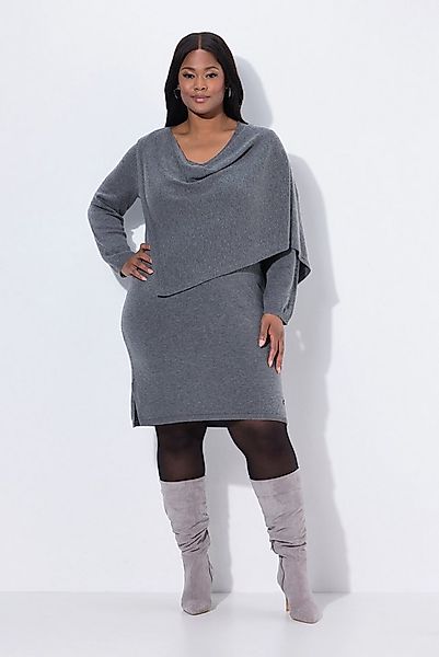 Ulla Popken Midikleid Strickkleid Schal V-Ausschnitt Langarm günstig online kaufen