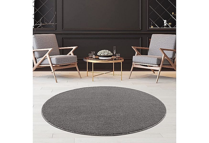 Jimri Teppich Lotus Wohnzimmer Teppich Einfarbig Kurzflor Läufer Uni, Rund, günstig online kaufen