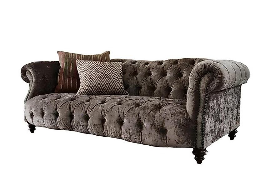 Xlmoebel 3-Sitzer Grau 3-Sitzer Chesterfield-Sofa aus Textil Polstergarnitu günstig online kaufen