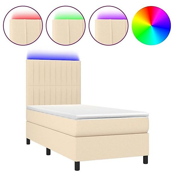 vidaXL Boxspringbett Boxspringbett mit Matratze LED Creme 100x200 cm Stoff günstig online kaufen