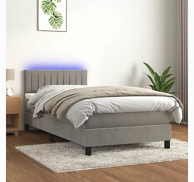 vidaXL Boxspringbett Boxspringbett mit Matratze LED Hellgrau 90x200 cm Samt günstig online kaufen